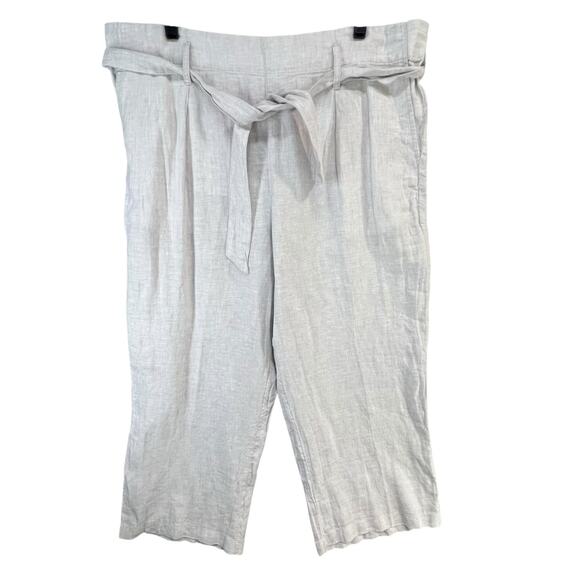 Women's Cropped Linen Pants - Light Gray - Picture 1 of 12